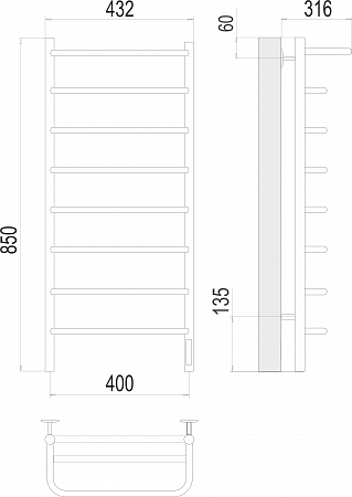 Полка П8 400х850 Электро (quick touch) Полотенцесушитель  TERMINUS Владикавказ - фото 3