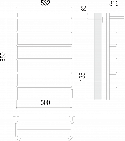 Полка П6 500х650 Электро (quick touch) Полотенцесушитель  TERMINUS Владикавказ - фото 3